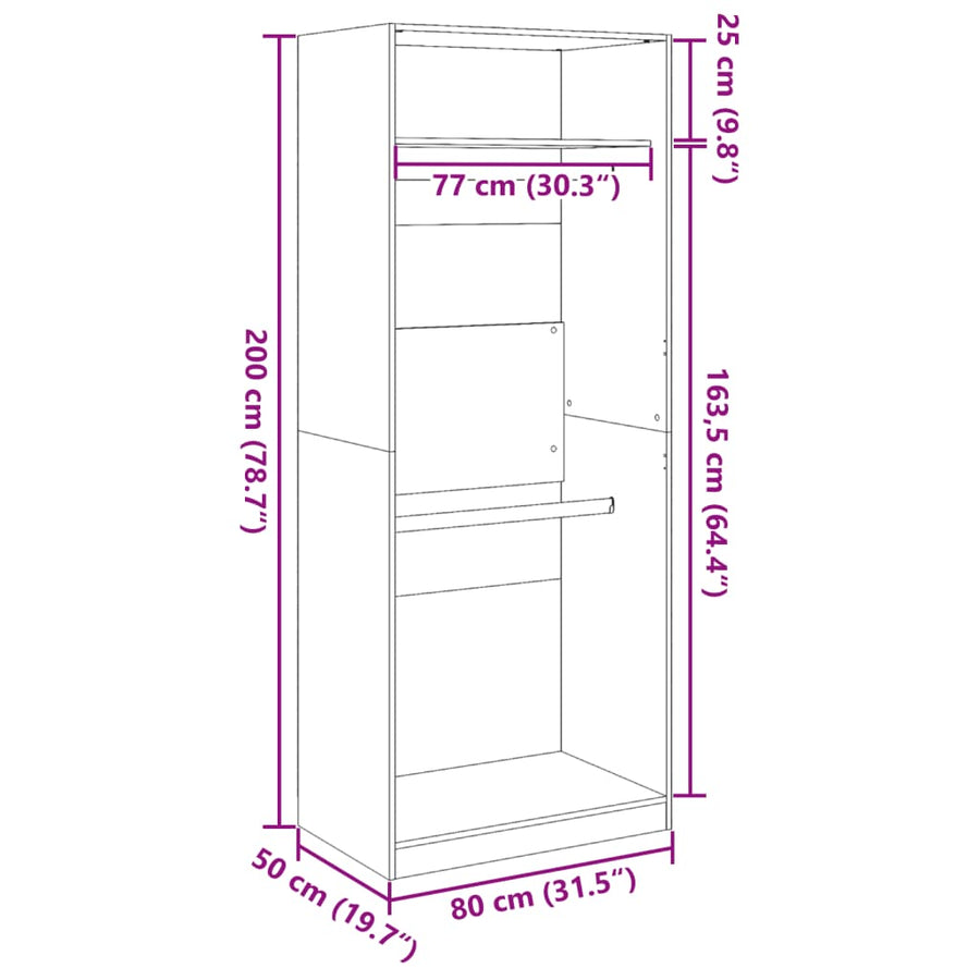 Kledingkast 80x50x200 cm bewerkt hout sonoma eikenkleurig