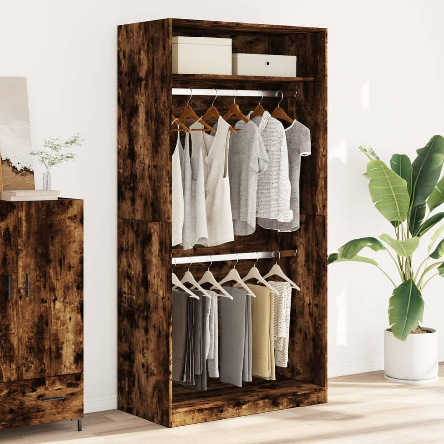 Kledingkast 100x50x200 cm bewerkt hout gerookt eikenkleurig