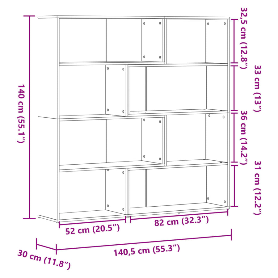 Boekenkast 4-laags hoek 85x85x140 cm bewerkt hout wit