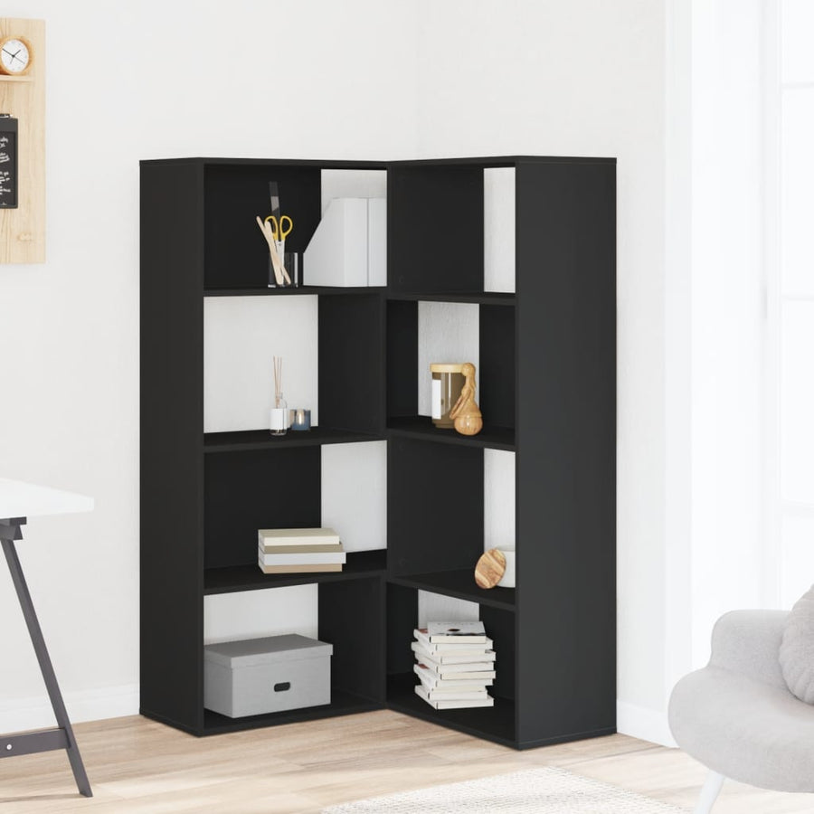 Boekenkast 4-laags hoek 85x85x140 cm bewerkt hout zwart