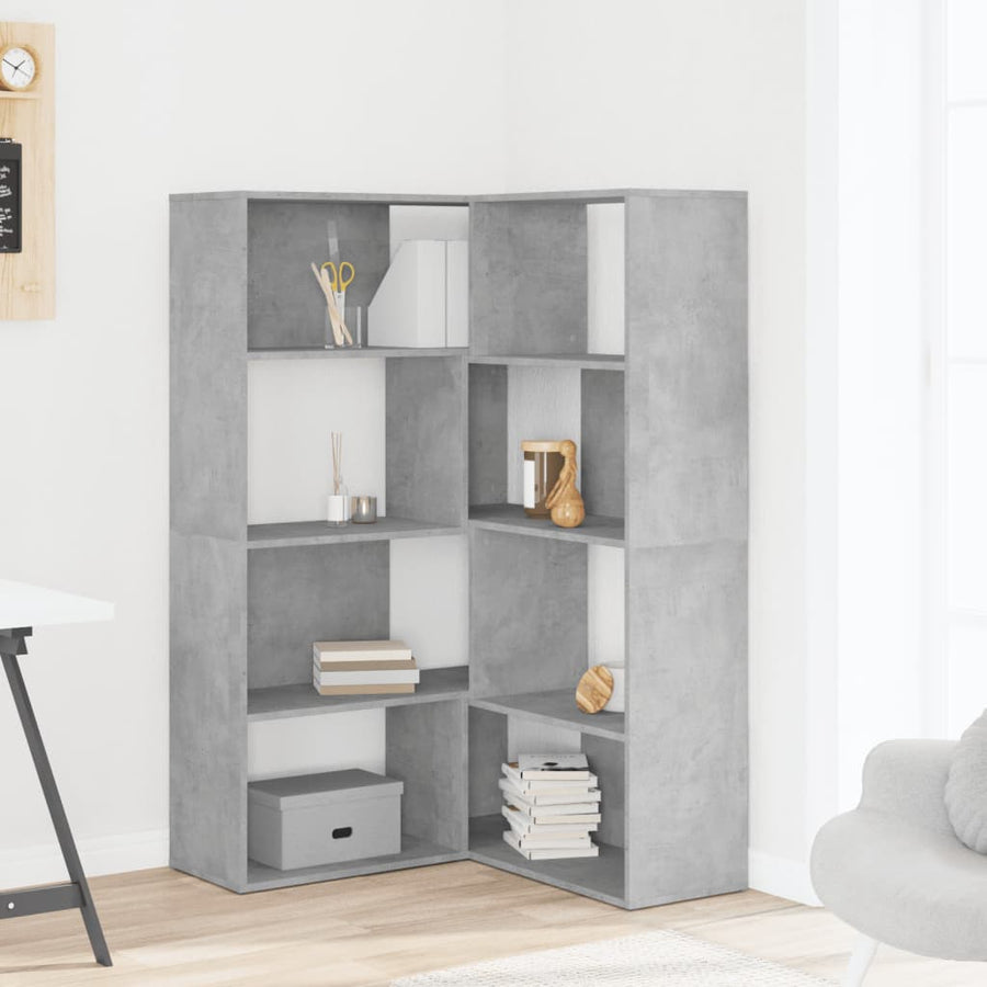 Boekenkast 4-laags hoek 85x85x140 cm bewerkt hout betongrijs