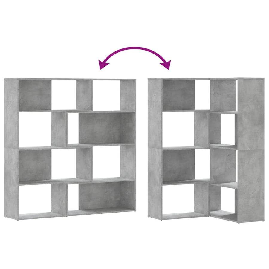 Boekenkast 4-laags hoek 85x85x140 cm bewerkt hout betongrijs
