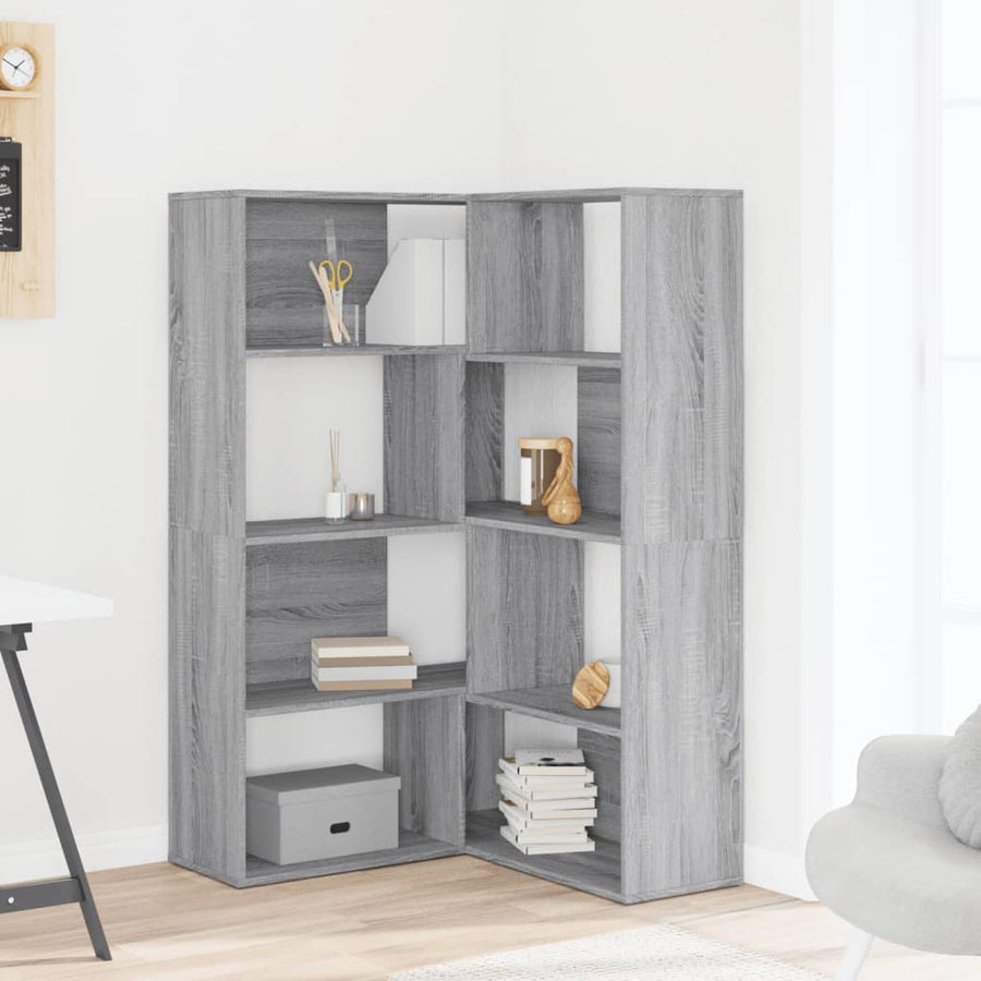 Boekenkast 4-laags hoek 85x85x140 cm bewerkt hout grijs sonoma