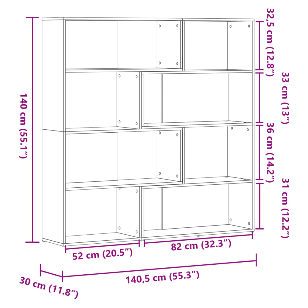 Boekenkast 4-laags hoek 85x85x140 cm bewerkt hout grijs sonoma