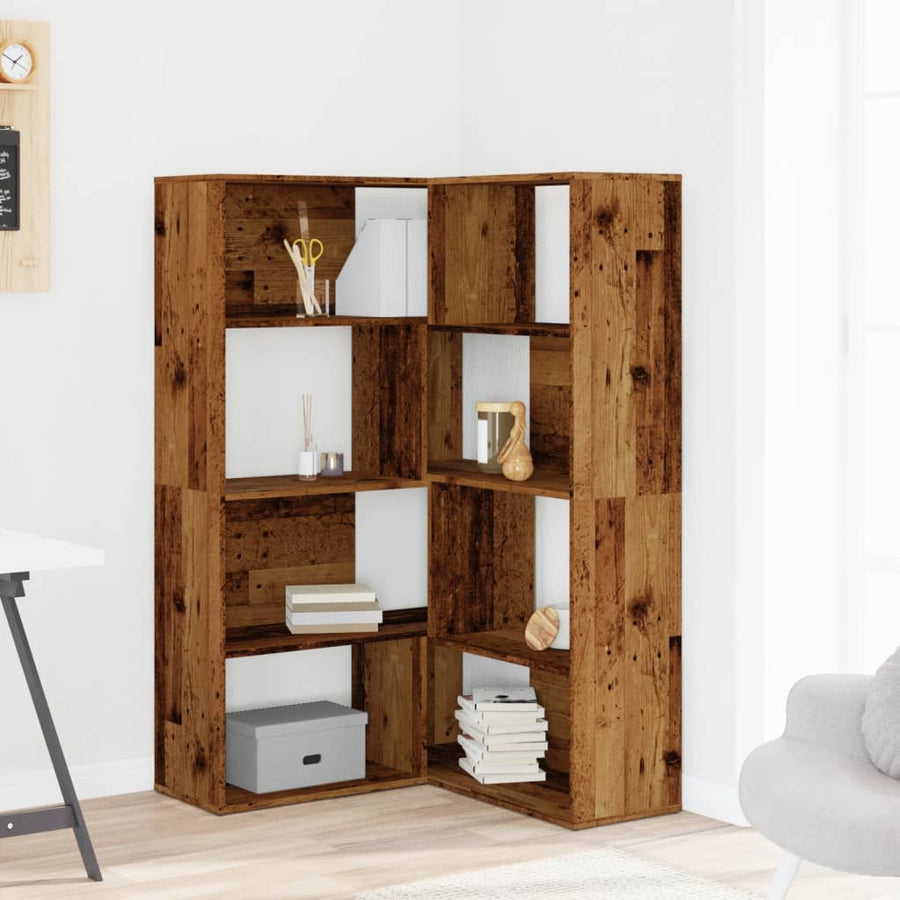 Boekenkast 4-laags hoek 85x85x140 cm bewerkt hout oud houtkleur