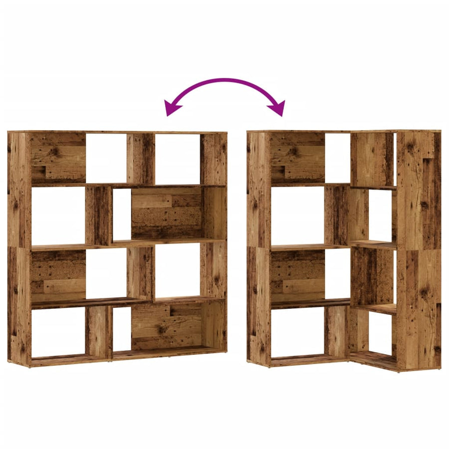 Boekenkast 4-laags hoek 85x85x140 cm bewerkt hout oud houtkleur