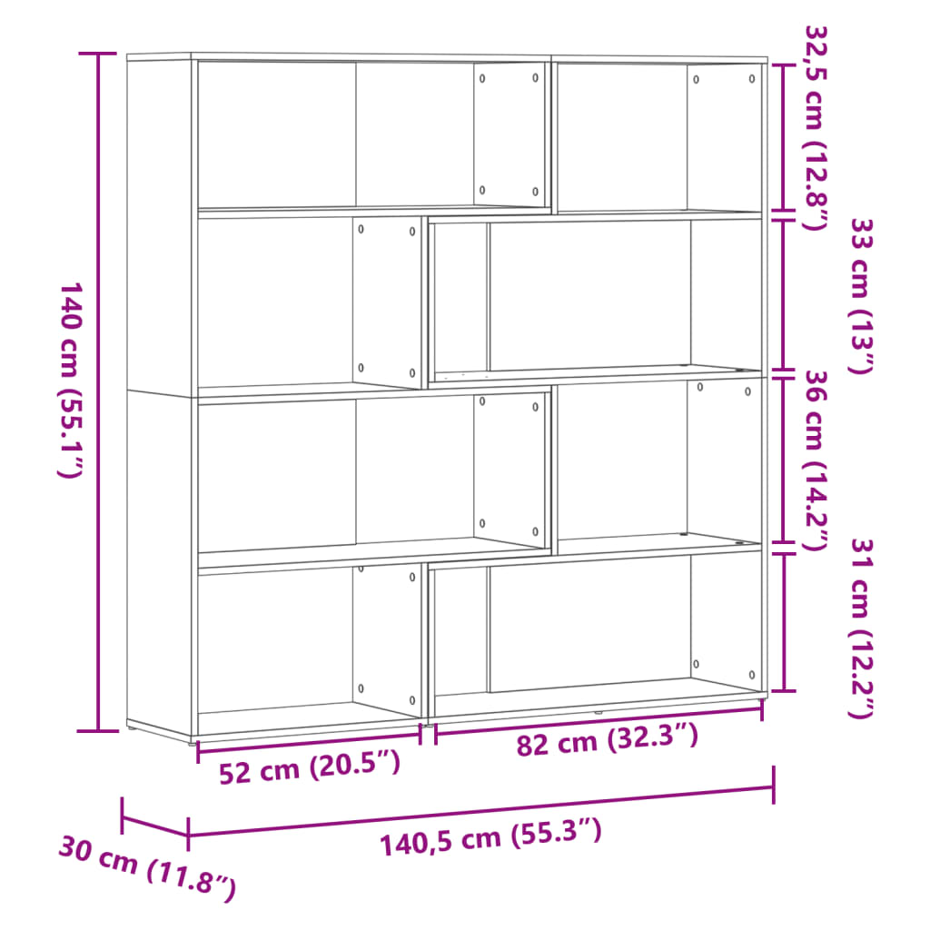 Boekenkast 4-laags hoek 85x85x140 cm bewerkt hout oud houtkleur