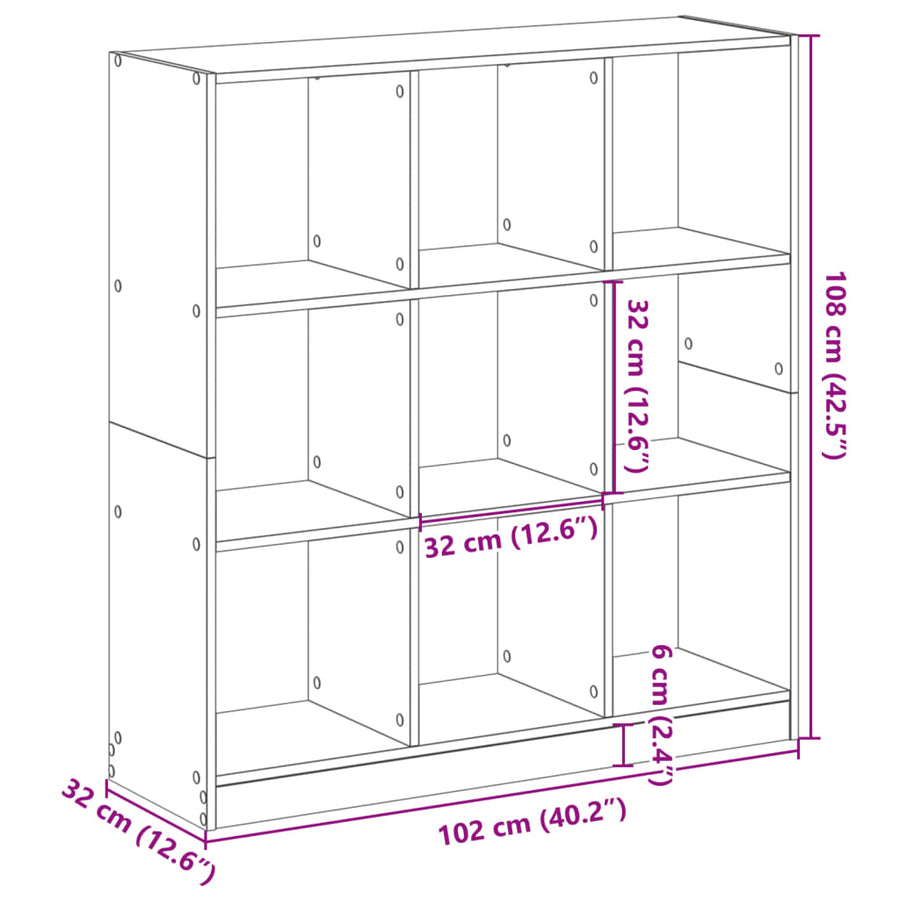 Boekenkast 102x32x108 cm bewerkt hout betongrijs