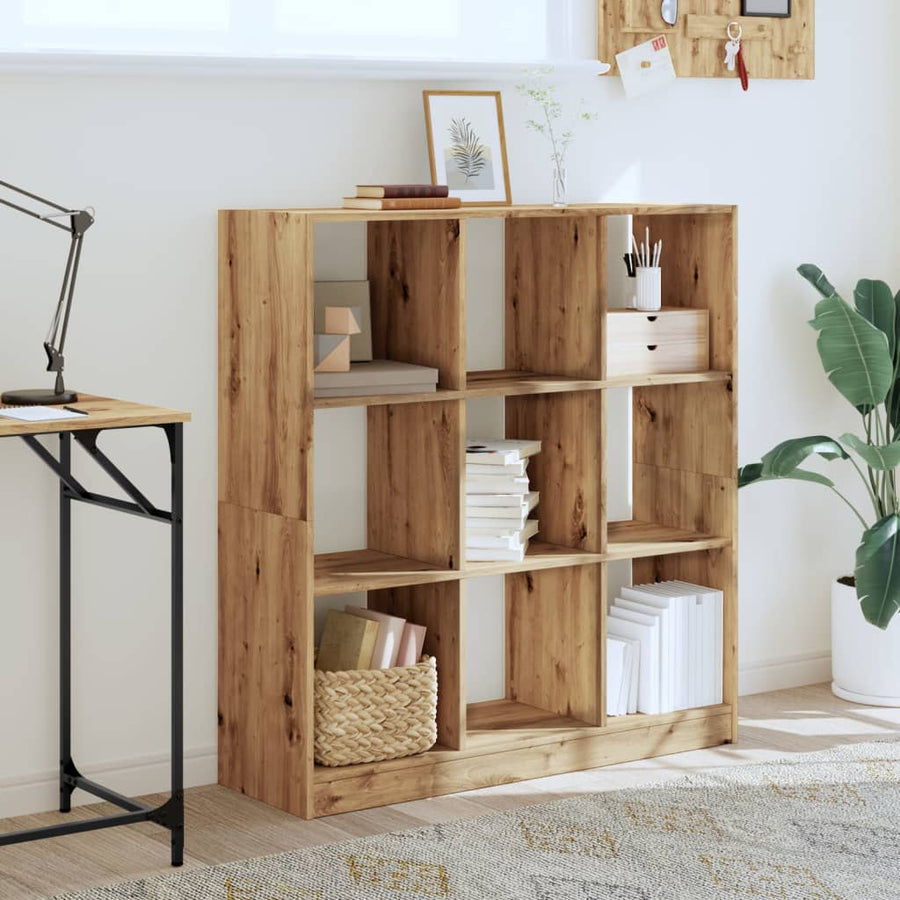 Boekenkast 102x32x108 cm bewerkt hout artisanaal eikenkleurig