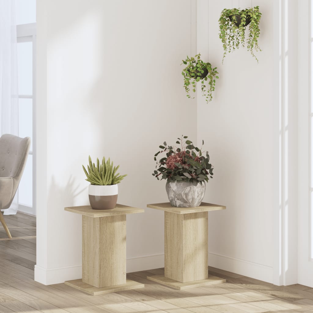 Plantenstandaards 2 st 30x30x40 cm bewerkt hout sonoma eiken