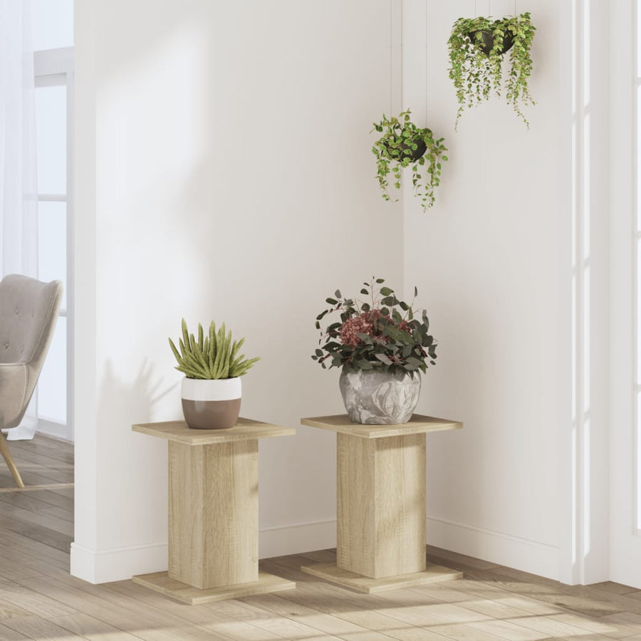 Plantenstandaards 2 st 30x30x40 cm bewerkt hout sonoma eiken