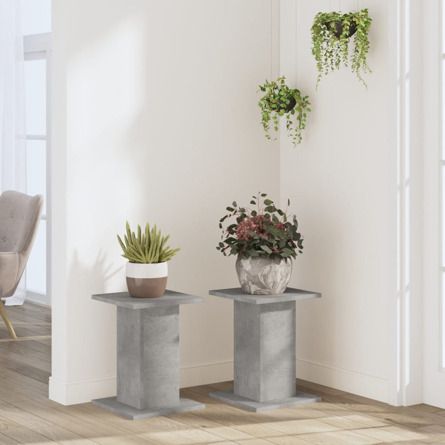 Plantenstandaards 2 st 30x30x40 cm bewerkt hout betongrijs