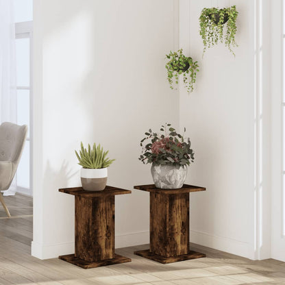 Plantenstandaards 2 st 30x30x40 cm bewerkt hout gerookt eiken