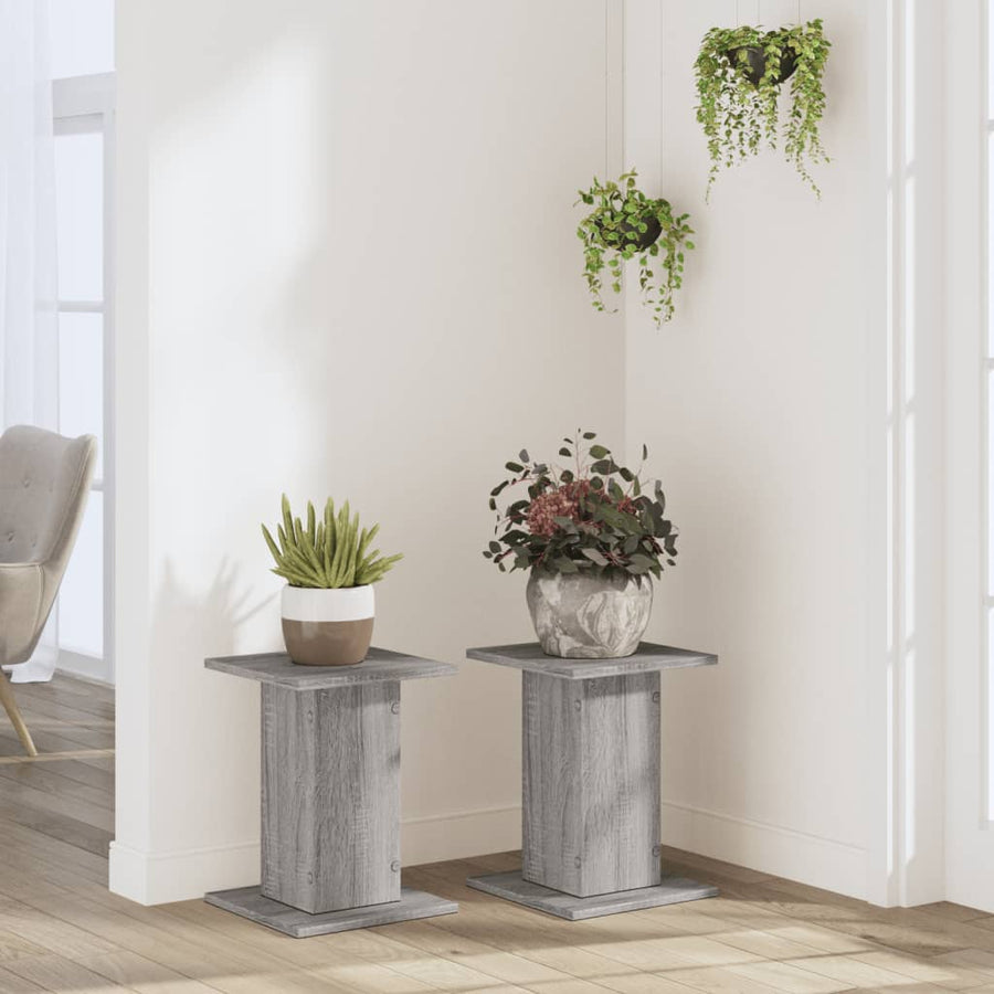 Plantenstandaards 2 st 30x30x40 cm bewerkt hout grijs sonoma