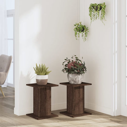 Plantenstandaards 2 st 30x30x40 cm bewerkt hout bruin eiken