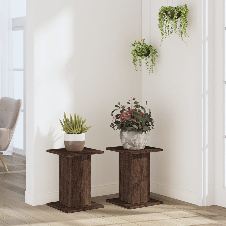 Plantenstandaards 2 st 30x30x40 cm bewerkt hout bruin eiken