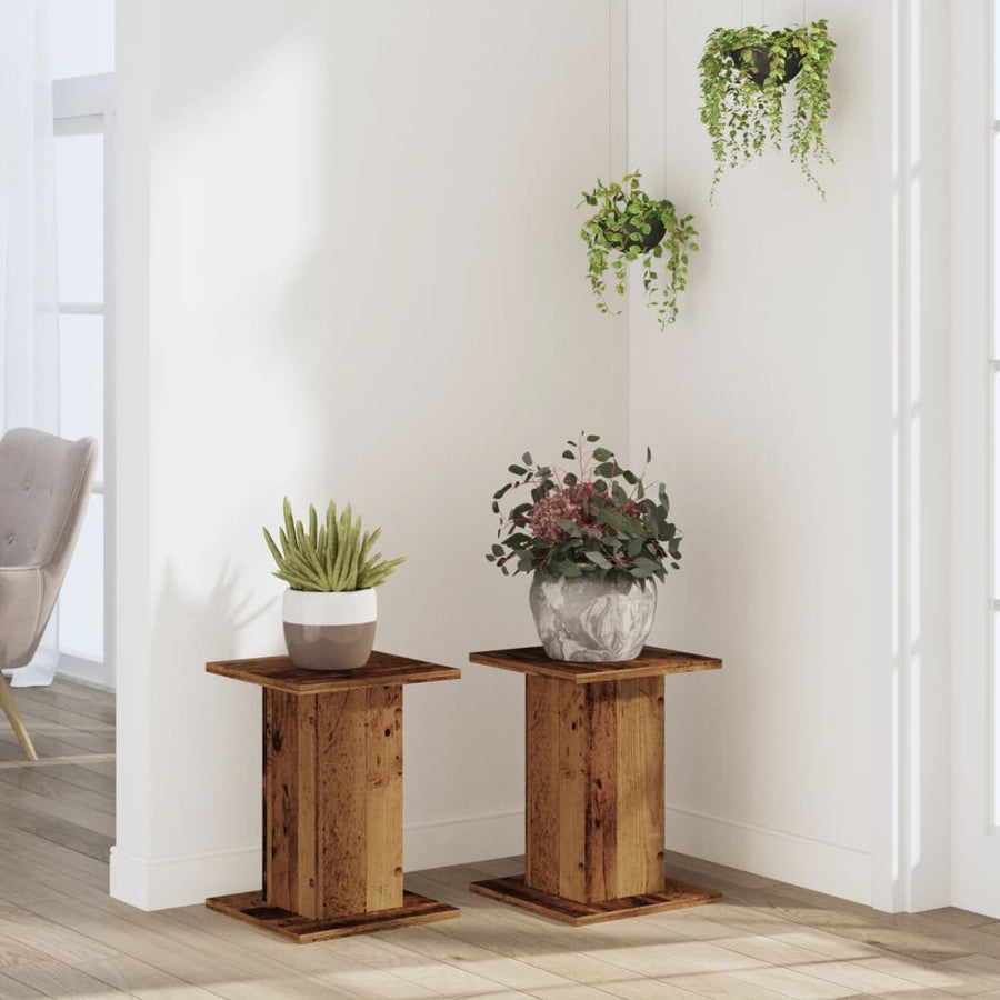Plantenstandaards 2 st 30x30x40 cm bewerkt hout oud houtkleurig