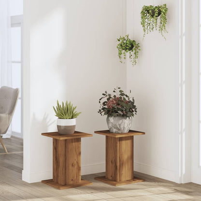 Plantenstandaards 2 st 30x30x40 cm hout artisanaal eiken
