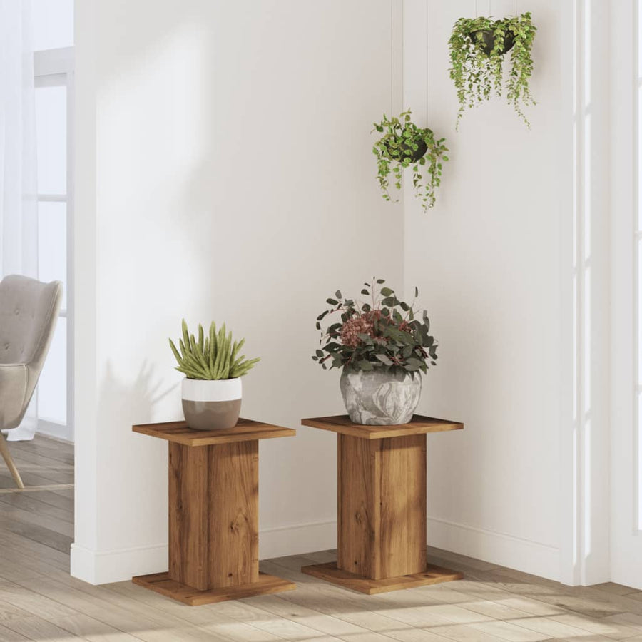 Plantenstandaards 2 st 30x30x40 cm hout artisanaal eiken