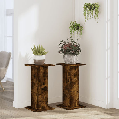 Plantenstandaards 2 st 30x30x60 cm bewerkt hout gerookt eiken