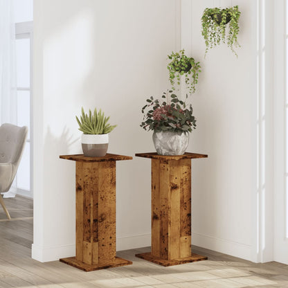 Plantenstandaards 2 st 30x30x60 cm bewerkt hout oud houtkleurig