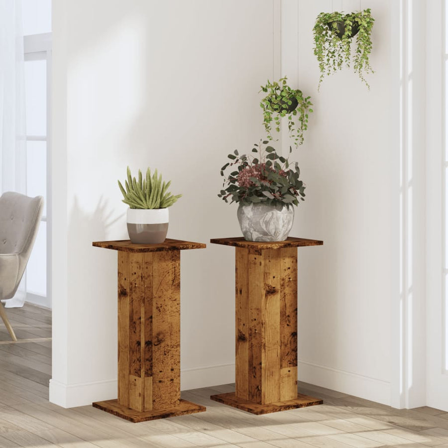 Plantenstandaards 2 st 30x30x60 cm bewerkt hout oud houtkleurig