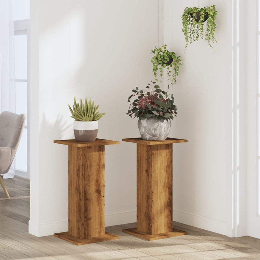 Plantenstandaards 2 st 30x30x60 cm hout artisanaal eiken