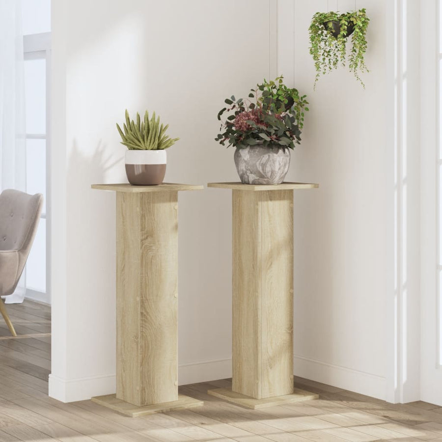 Plantenstandaards 2 st 30x30x80 cm bewerkt hout sonoma eiken