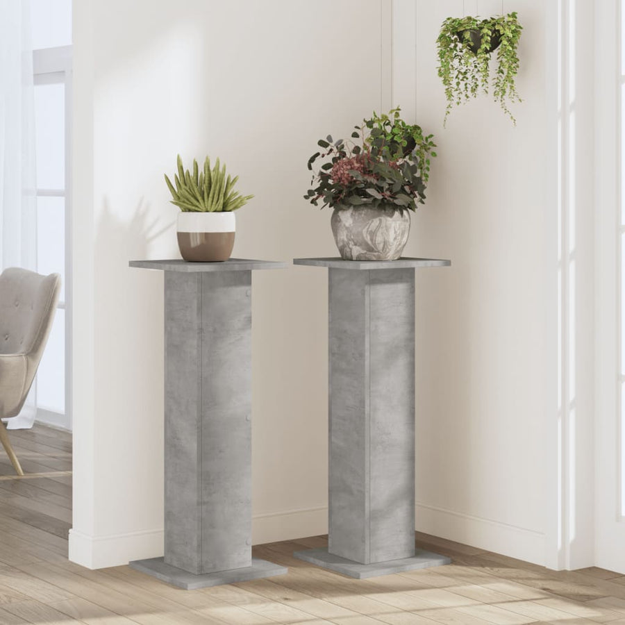 Plantenstandaards 2 st 30x30x80 cm bewerkt hout betongrijs