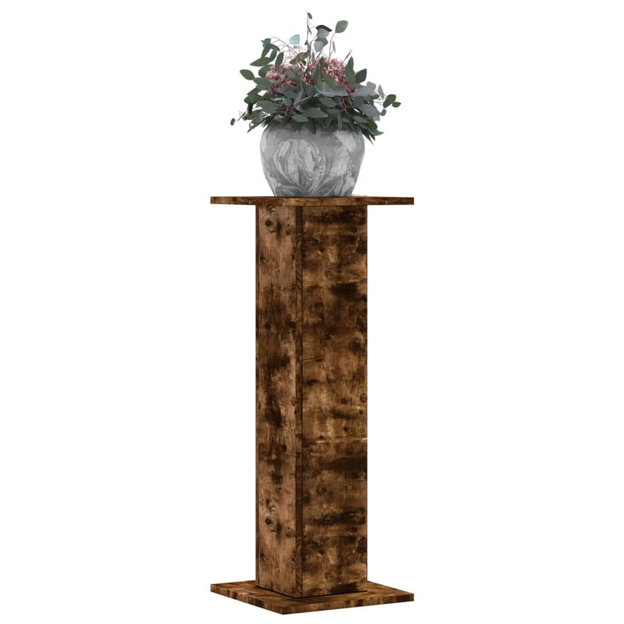 Plantenstandaards 2 st 30x30x80 cm bewerkt hout gerookt eiken