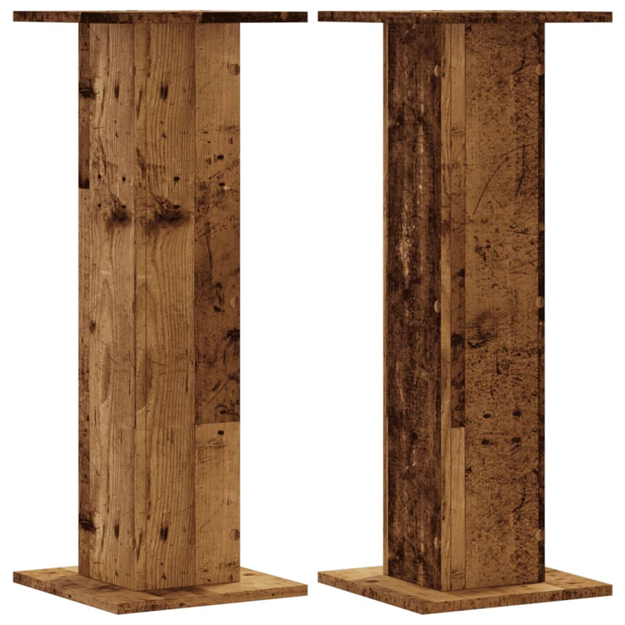 Plantenstandaards 2 st 30x30x80 cm bewerkt hout oud houtkleurig