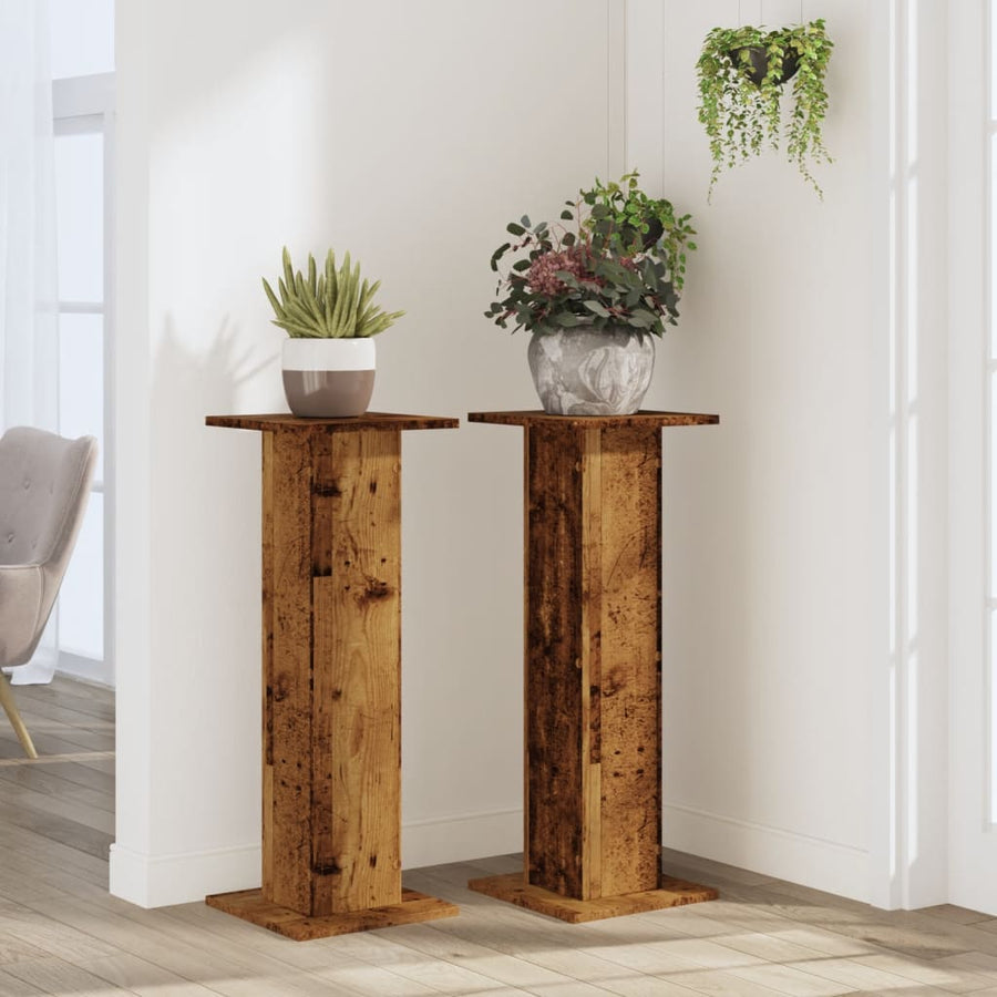 Plantenstandaards 2 st 30x30x80 cm bewerkt hout oud houtkleurig
