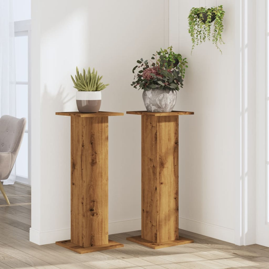 Plantenstandaards 2 st 30x30x80 cm hout artisanaal eiken