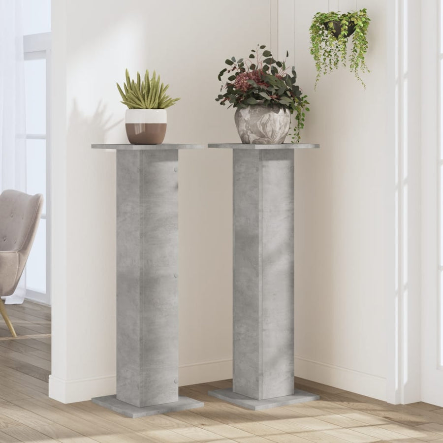 Plantenstandaards 2 st 30x30x95 cm bewerkt hout betongrijs