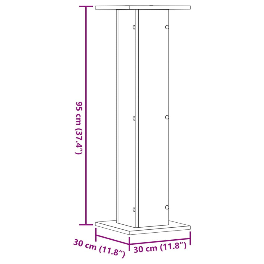 Plantenstandaards 2 st 30x30x95 cm bewerkt hout betongrijs