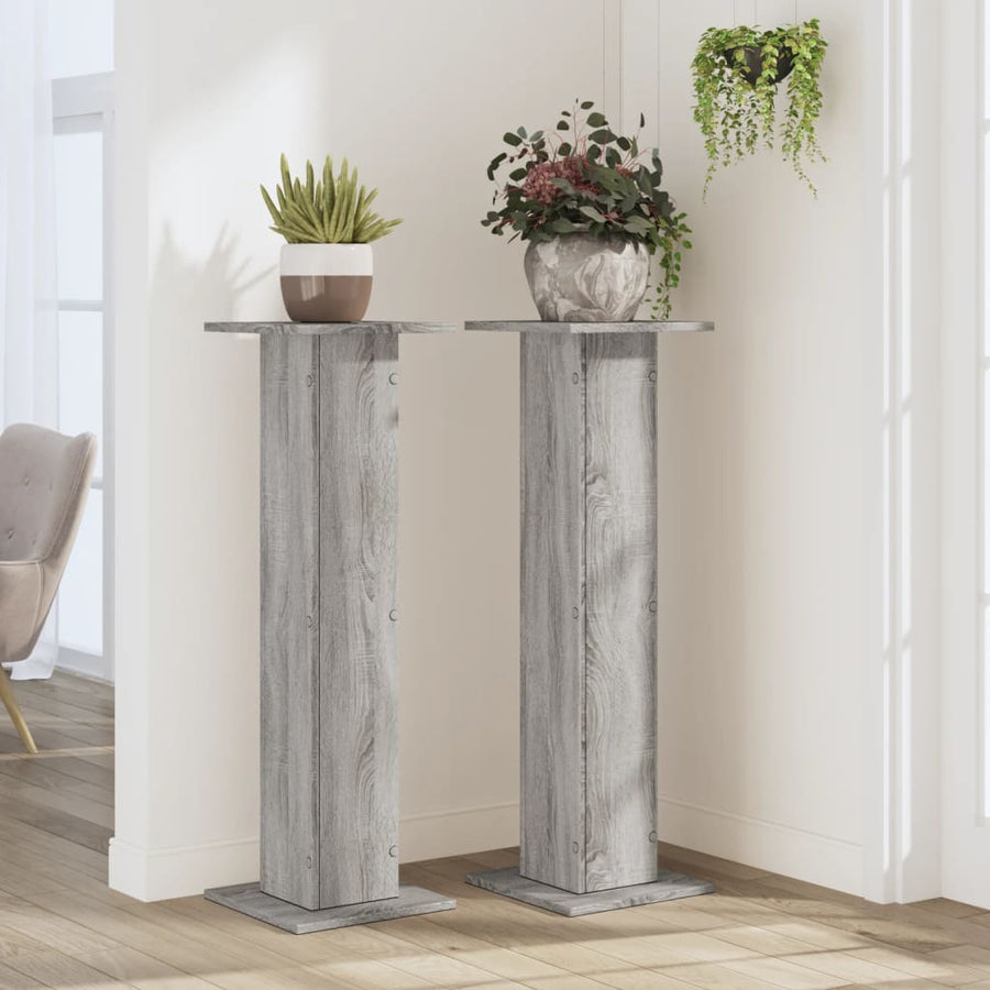 Plantenstandaards 2 st 30x30x95 cm bewerkt hout grijs sonoma