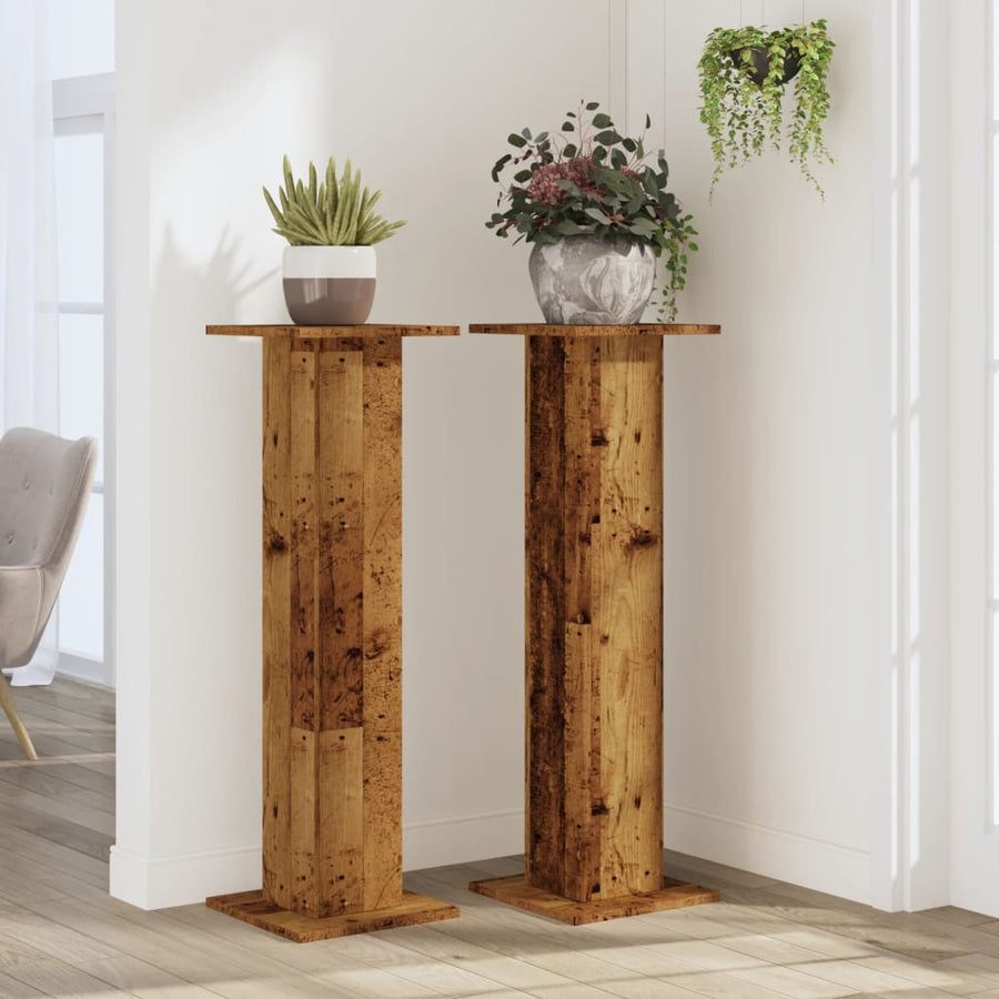 Plantenstandaards 2 st 30x30x95 cm bewerkt hout oud houtkleurig