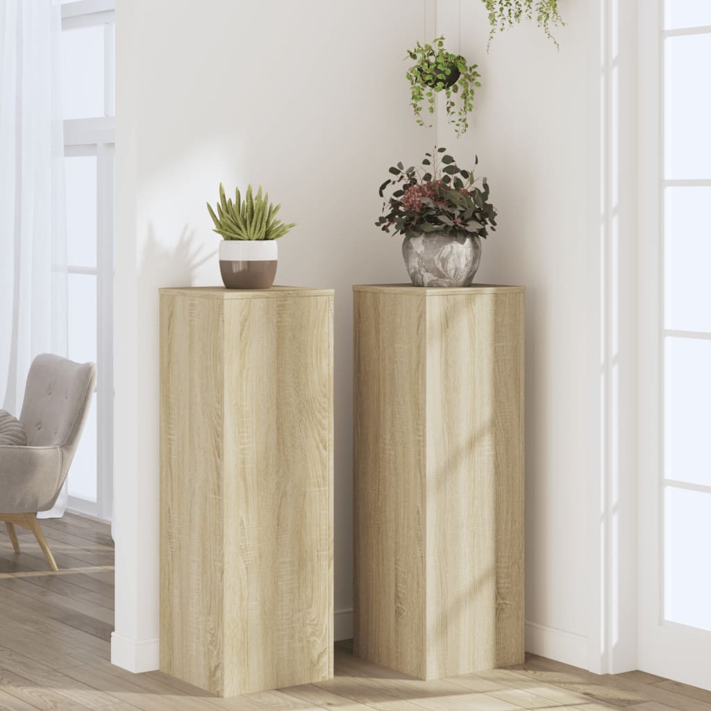 Plantenstandaards 2 st 33x33x100 cm bewerkt hout sonoma eiken