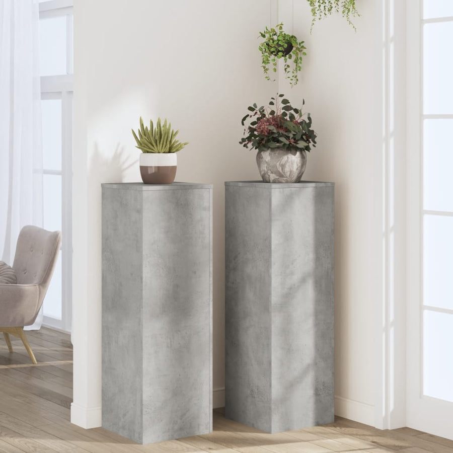 Plantenstandaards 2 st 33x33x100 cm bewerkt hout betongrijs