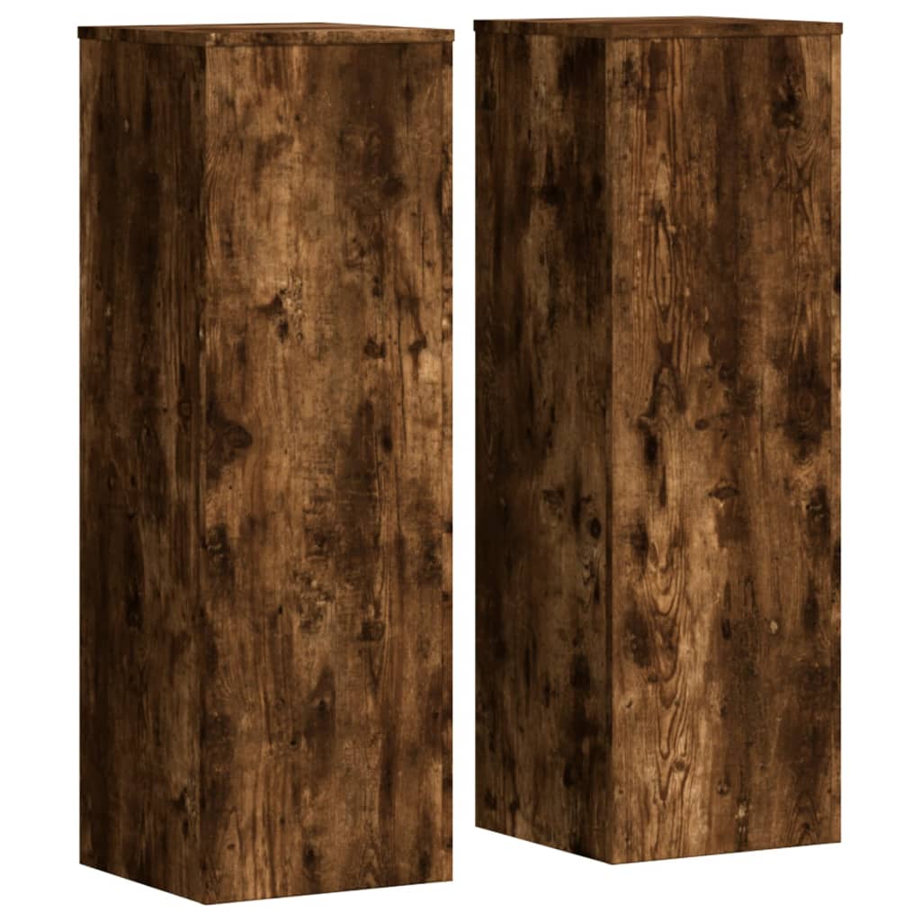 Plantenstandaards 2 st 33x33x100 cm bewerkt hout gerookt eiken