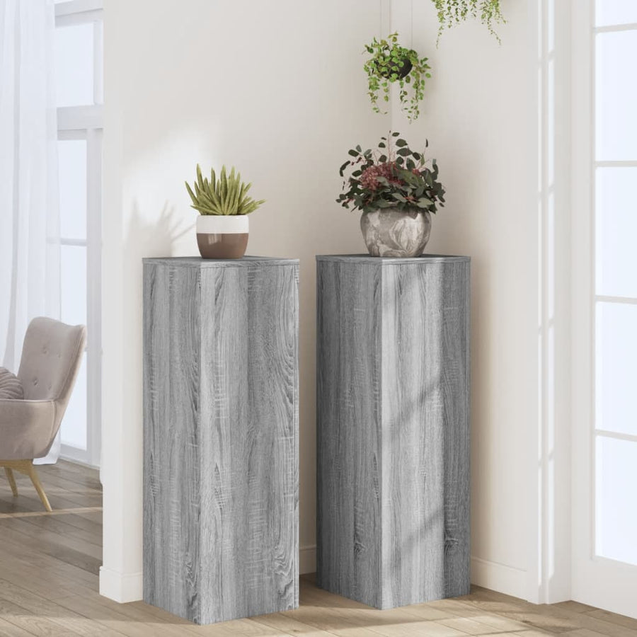 Plantenstandaards 2 st 33x33x100 cm bewerkt hout grijs sonoma