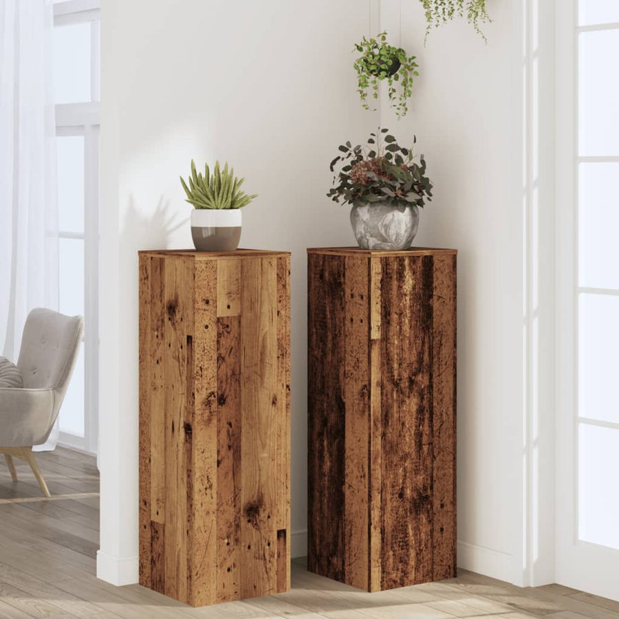 Plantenstandaards 2 st 33x33x100cm bewerkt hout oud houtkleurig