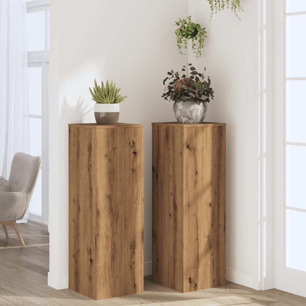 Plantenstandaards 2 st 33x33x100 cm hout artisanaal eiken
