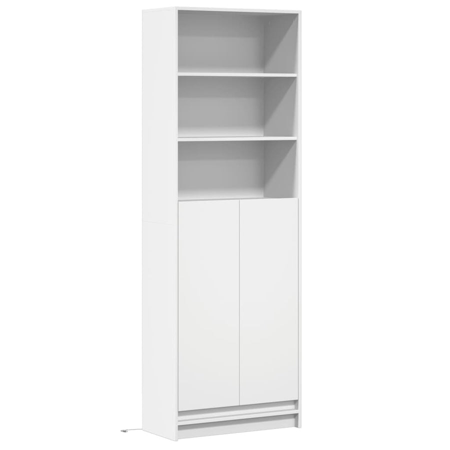 Hoge kast met LED 69x32,5x200 cm bewerkt hout wit