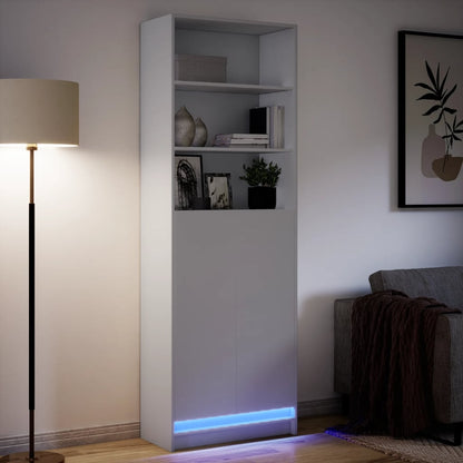 Hoge kast met LED 69x32,5x200 cm bewerkt hout wit