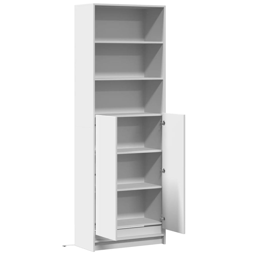 Hoge kast met LED 69x32,5x200 cm bewerkt hout wit