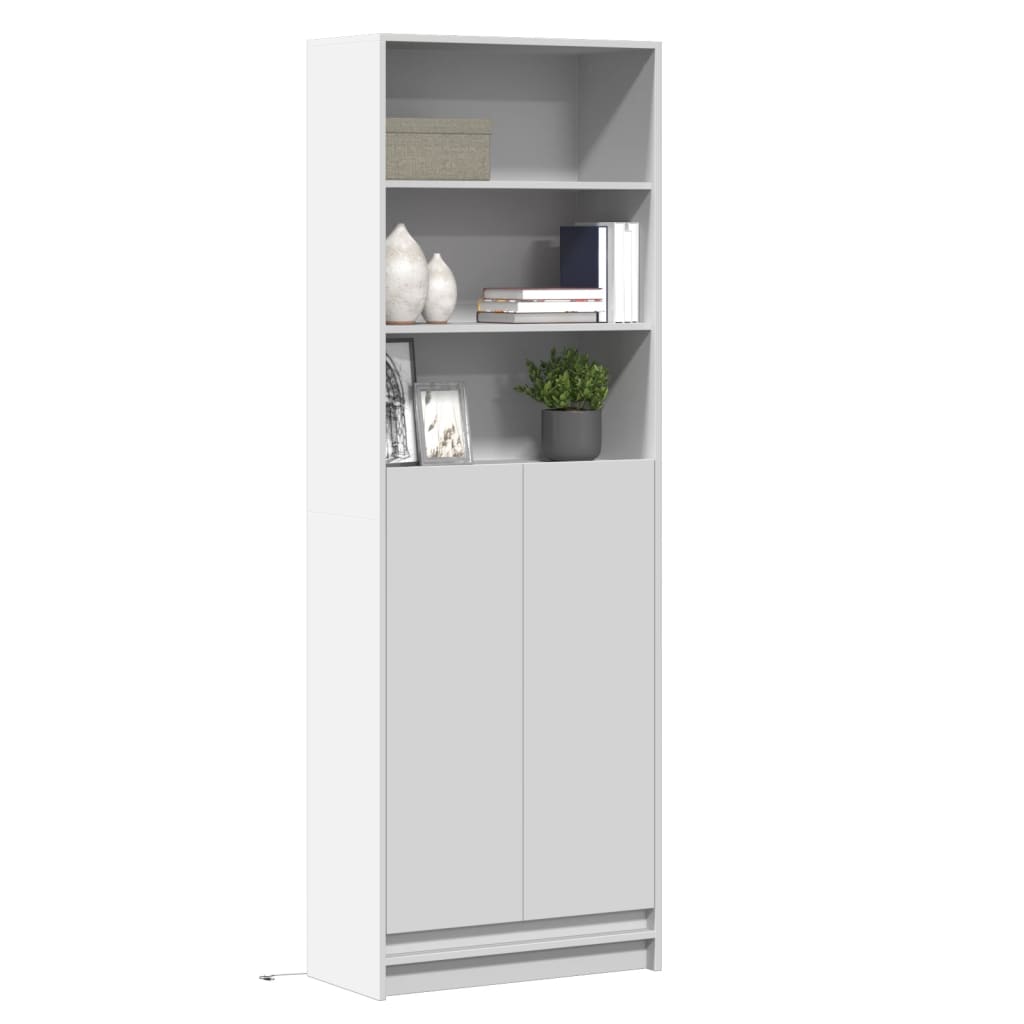 Hoge kast met LED 69x32,5x200 cm bewerkt hout wit