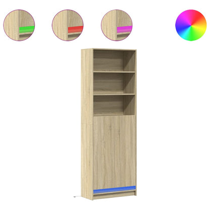 Hoge kast met LED 69x32,5x200 cm bewerkt hout sonoma eikenkleur
