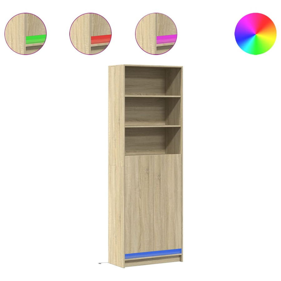Hoge kast met LED 69x32,5x200 cm bewerkt hout sonoma eikenkleur