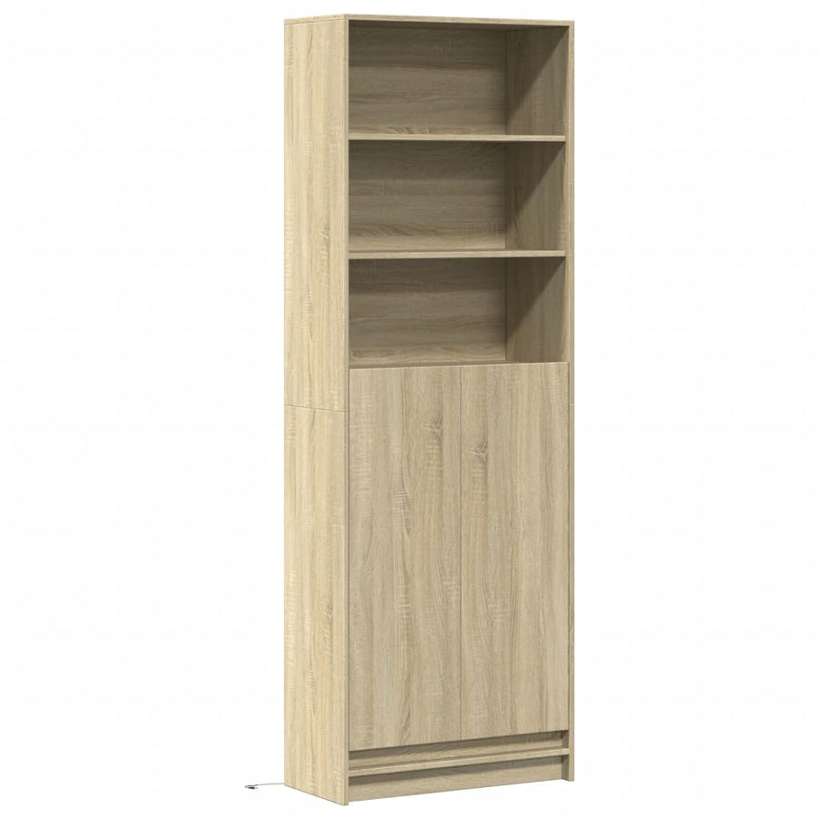 Hoge kast met LED 69x32,5x200 cm bewerkt hout sonoma eikenkleur